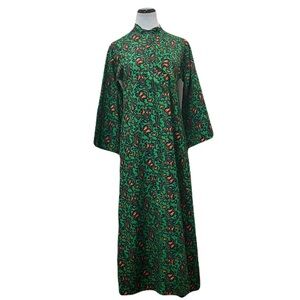 Elegant Vintage Gossard  Green Paisley Zippered Lounge Dress Robe Size Small